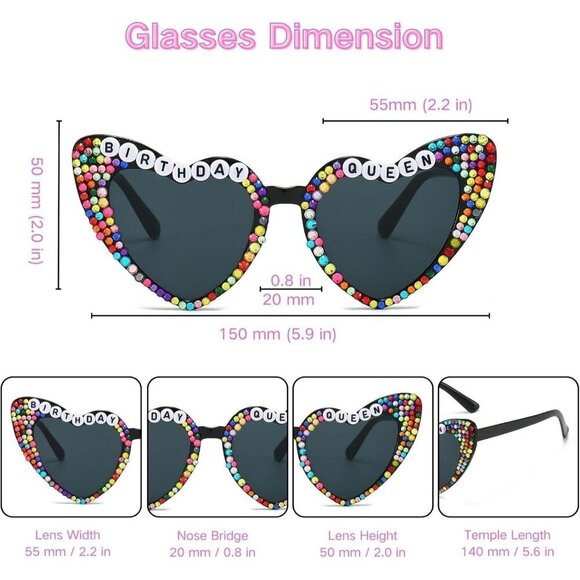 ?Women Black Heart Shaped Sunglasses Birthday Queen Glasses Heart Sunglasses